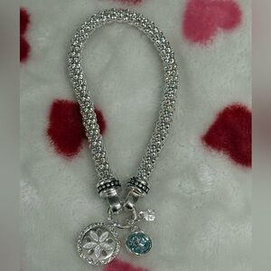 Chic Silver Bracelet with Blue Accent, Glitter Snowflake & NE Charm! New